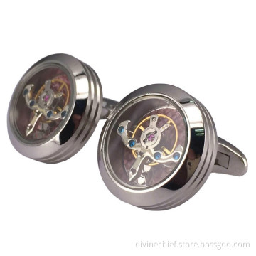 High Quality Polishing Tourbillon Cufflinks Stainless Steel Movement Cufflinks For Men